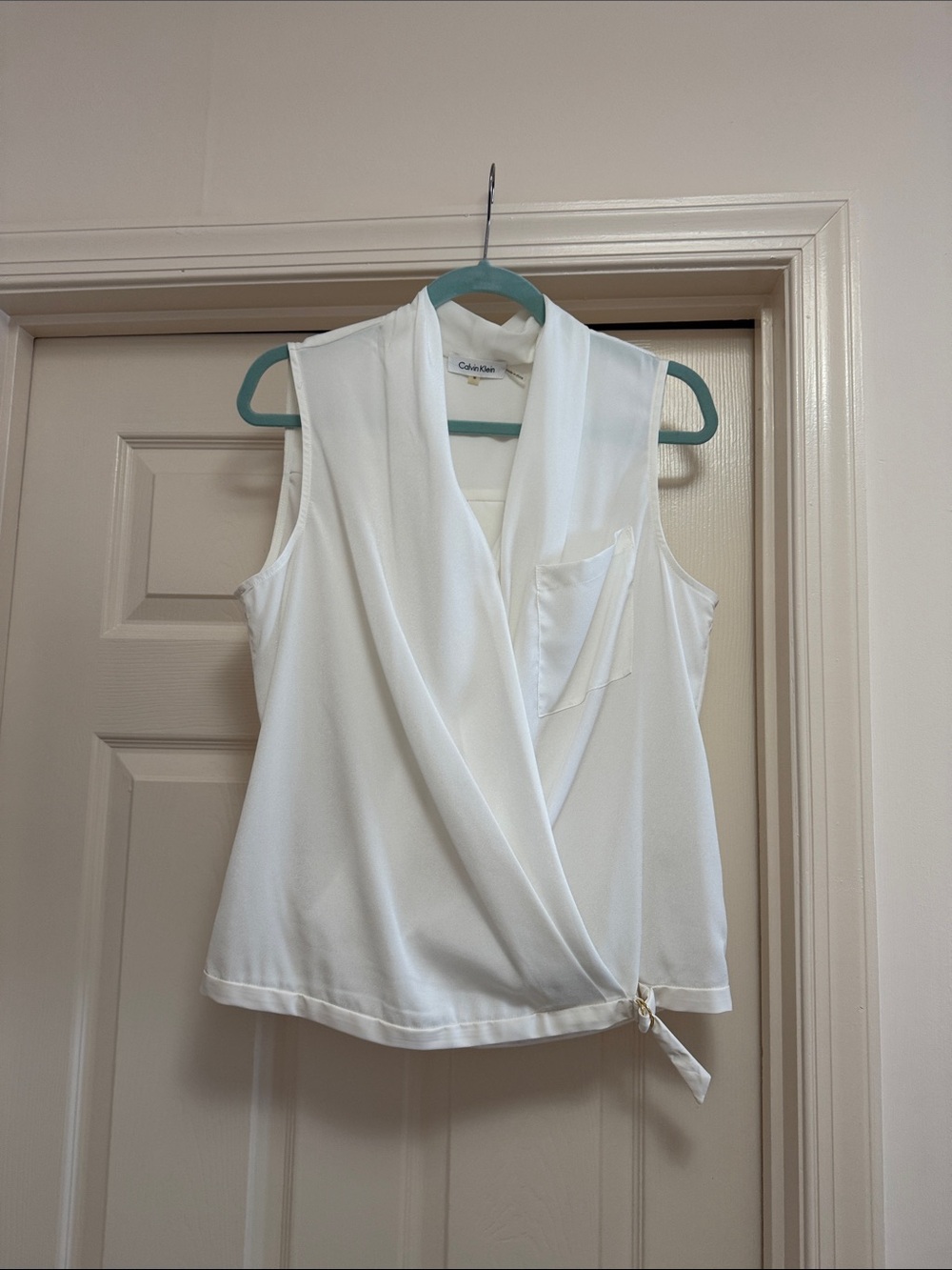 Calvin Klein White Sleeveless Wrap-Front Camisole